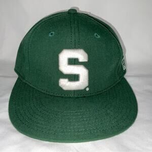 NWT NEW MICHIGAN STATE SPARTANS GREEN WHITE S FLAT BRIM BASEBALL HAT SZ 7